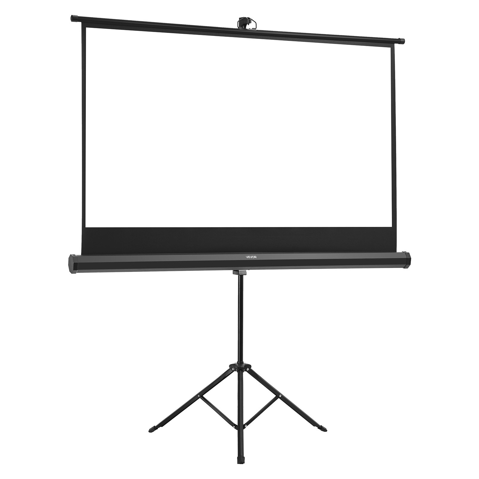 VEVOR portable projector screen on tripod stand, 60 inch with adjustable height and wrinkleless surface for indoor and outdoor use.