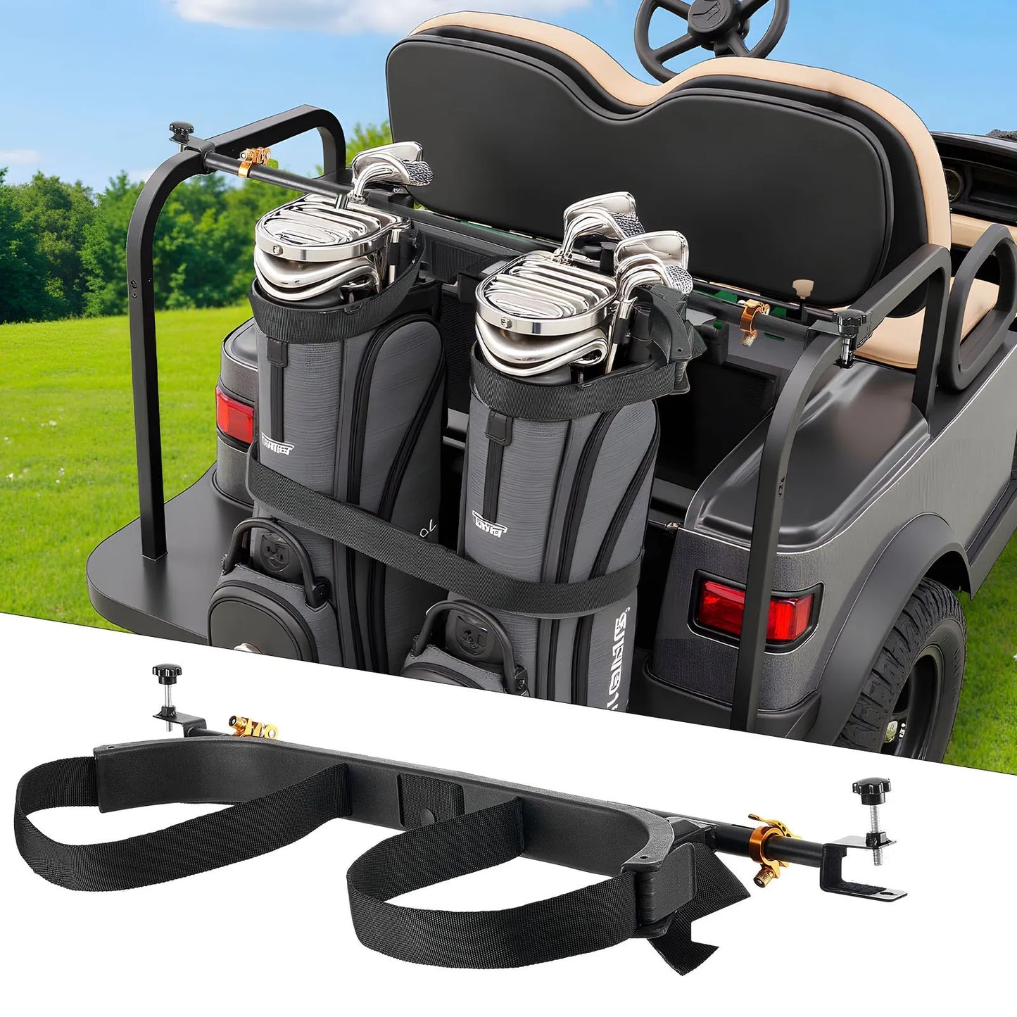 Golf Bag Holder Bracket Attachment Adjustable Golf Bag Bar for Most 2+2 Cart