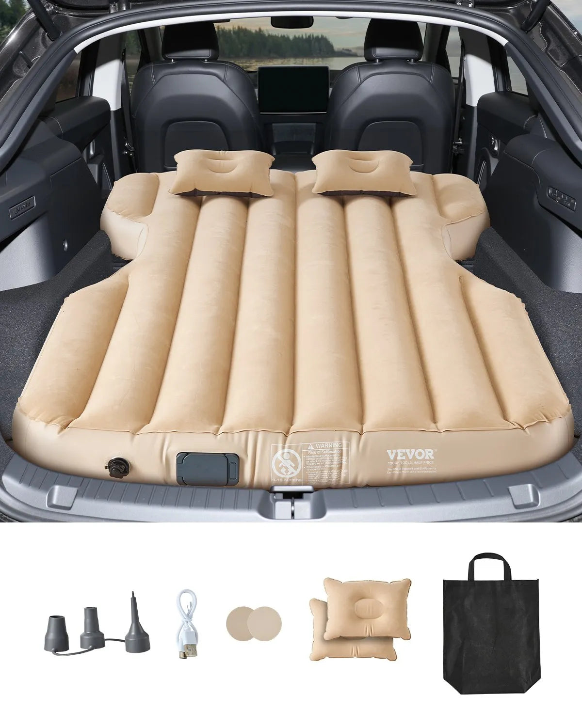 Car Air Mattress Inflatable Car Camping Travel Bed Sleeping Pad Built in Pump