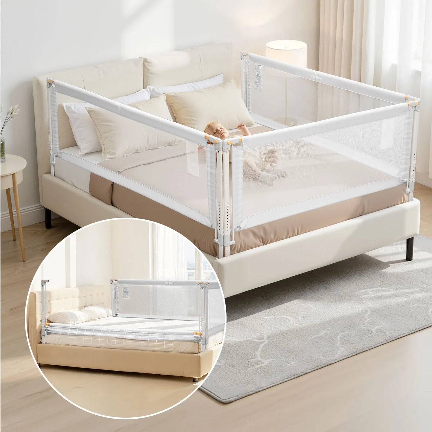 VEVOR 3 Piece Toddler Bed Rail Adjustable Height Bed Side Railing Guard Bumper