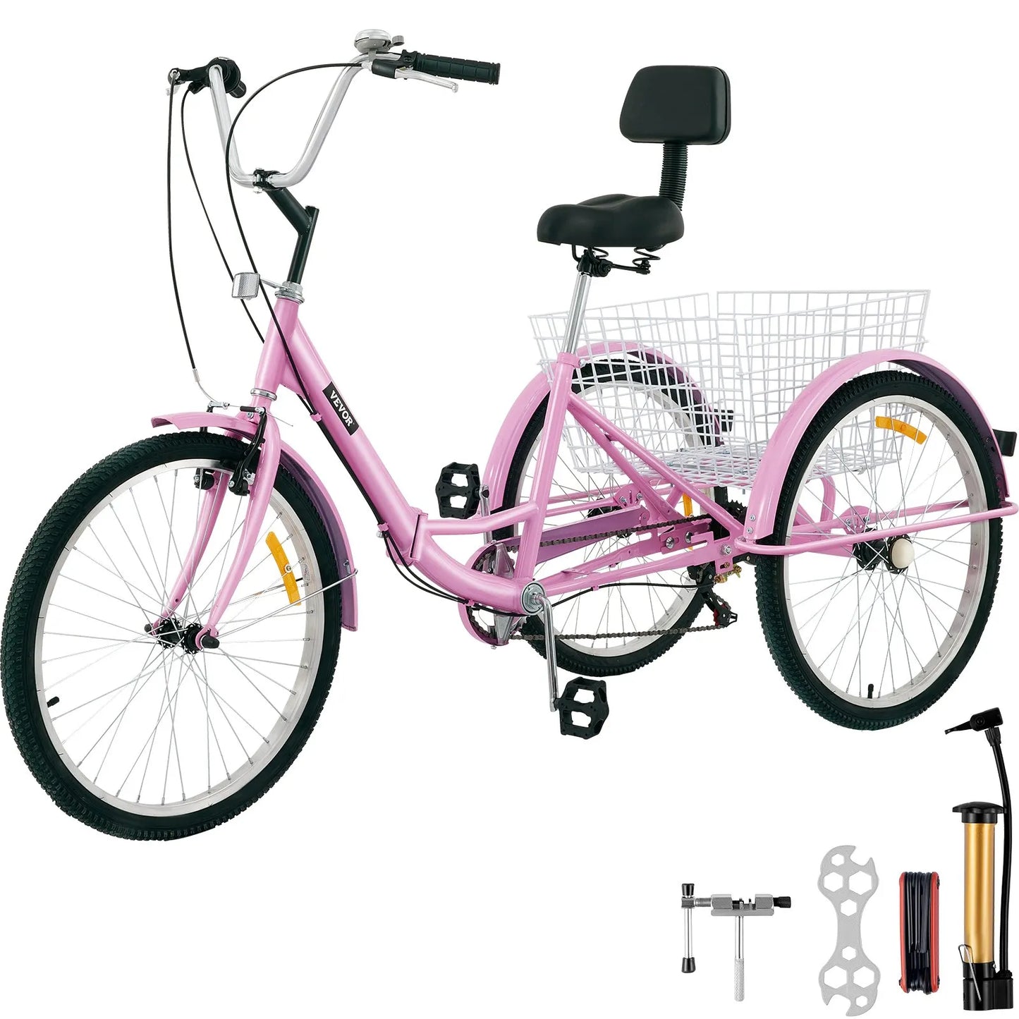 VEVOR Tricycle Adult 26’’ Wheels Adult Tricycle 7-Speed 3 Wheel Bikes For Adults Three Wheel Bike For Adults Adult Trike Adult Folding Tricycle Foldable Adult Tricycle 3 Wheel Bike Trike For Adults