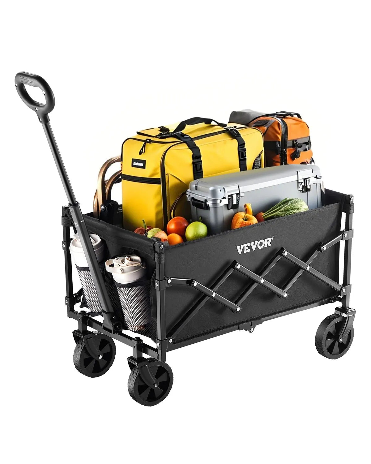 VEVOR Collapsible Folding Wagon with Wheels, Wagons Carts Foldable with 225lbs Capacity, Lightweight Portable Utility Wagon Cart for Grocery Shopping Sports Camping and Garden