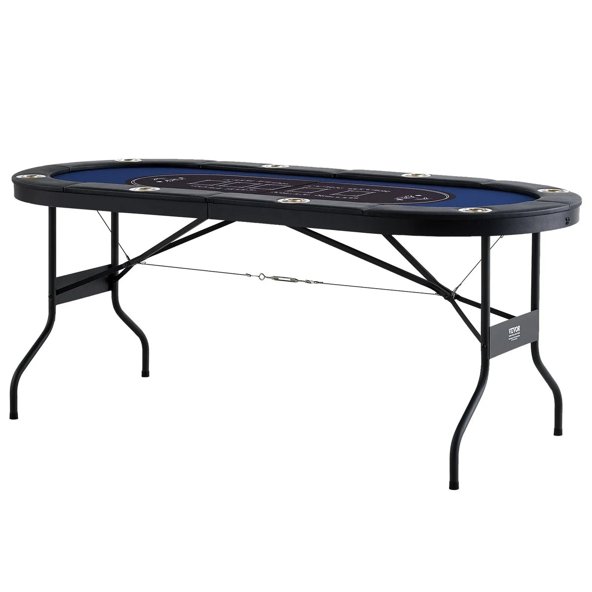 VEVOR 8 Player Foldable Poker Table, Blackjack Texas Holdem Poker Table with Padded Rails and Stainless Steel Cup Holders, Portable Folding Card Board Game Table, 72" Oval Casino Leisure Table, Blue - View 11