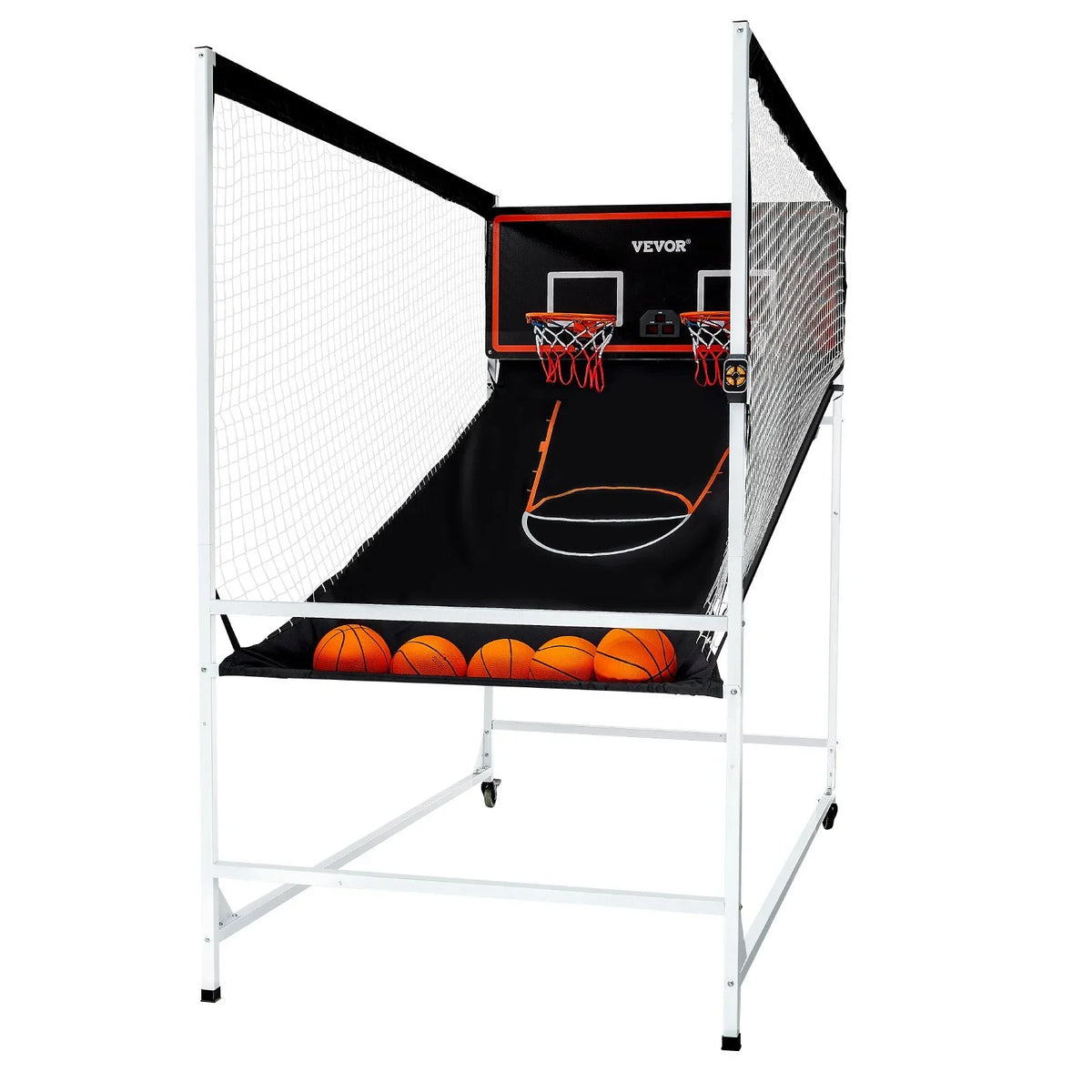 VEVOR Arcade Cage Basketball Game, 2 Player Indoor Basketball Game, Home Dual Shot Sport with 5 Balls, 8 Game Modes, Electronic Scoreboard, and Inflation Pump, for Kids, Adults (Black & White) - View 9