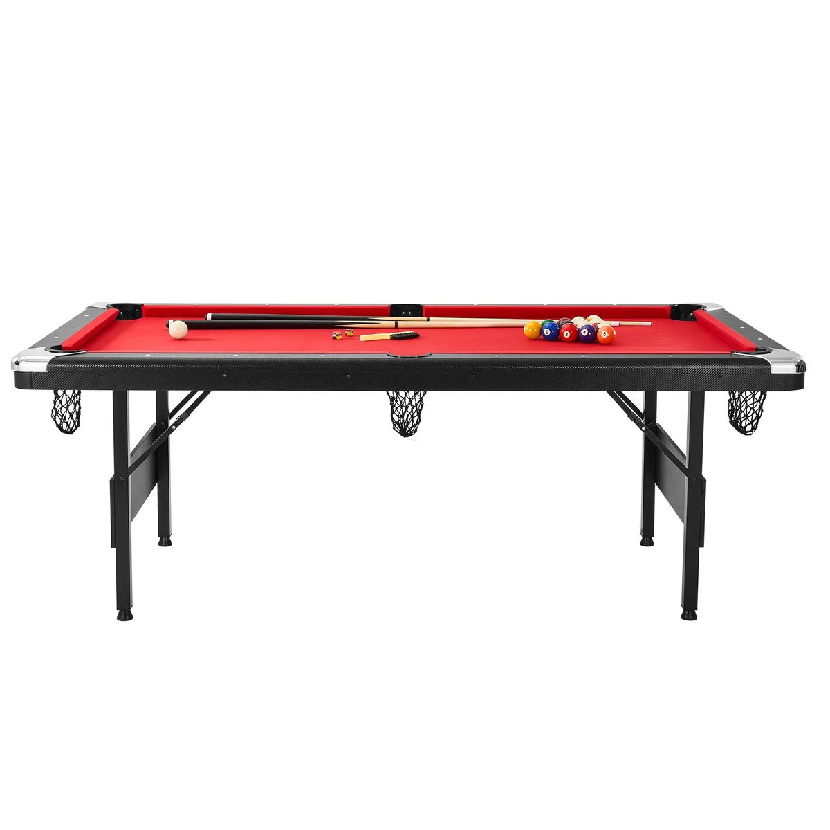 VEVOR Billiards Table, 7 ft Pool Table, Portable Foldable Space-Saving Table, Billiard Table Set Includes Balls, Cues, Chalks and Brush, Black with Red Cloth, Perfect for Family Game Room Kids Adults - View 10