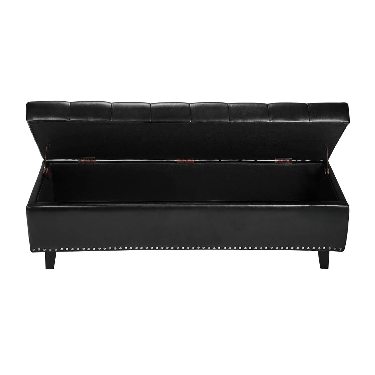 VEVOR Button-Tufted Storage Ottoman Bench, PU Leather Bench with Storage and Solid Wood Legs, Modern Shoe Benches Seat for Entryway, Upholstered End of Bed Benches for Living Room, Dining Room, Black - View 10