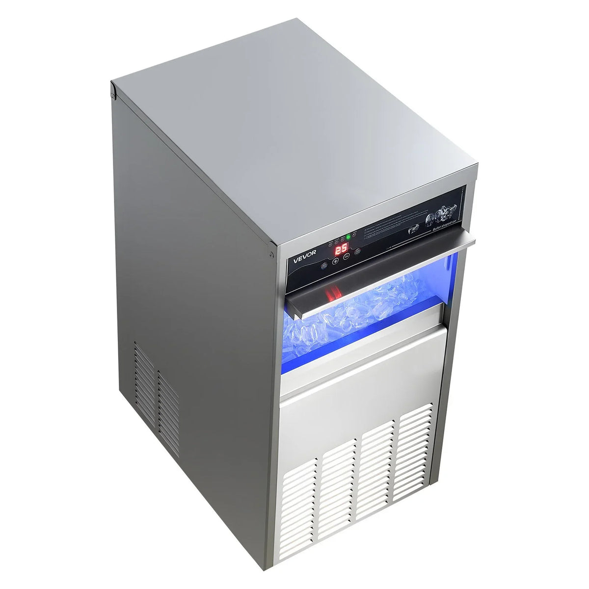VEVOR Commercial Ice Maker Machine, 100 lbs/24h with 30-35 lbs Storage, Built-in/Freestanding/Under Counter, Stainless Steel Ice Maker with LED Display & Self-Cleaning, for Home Bar Restaurant - View 10