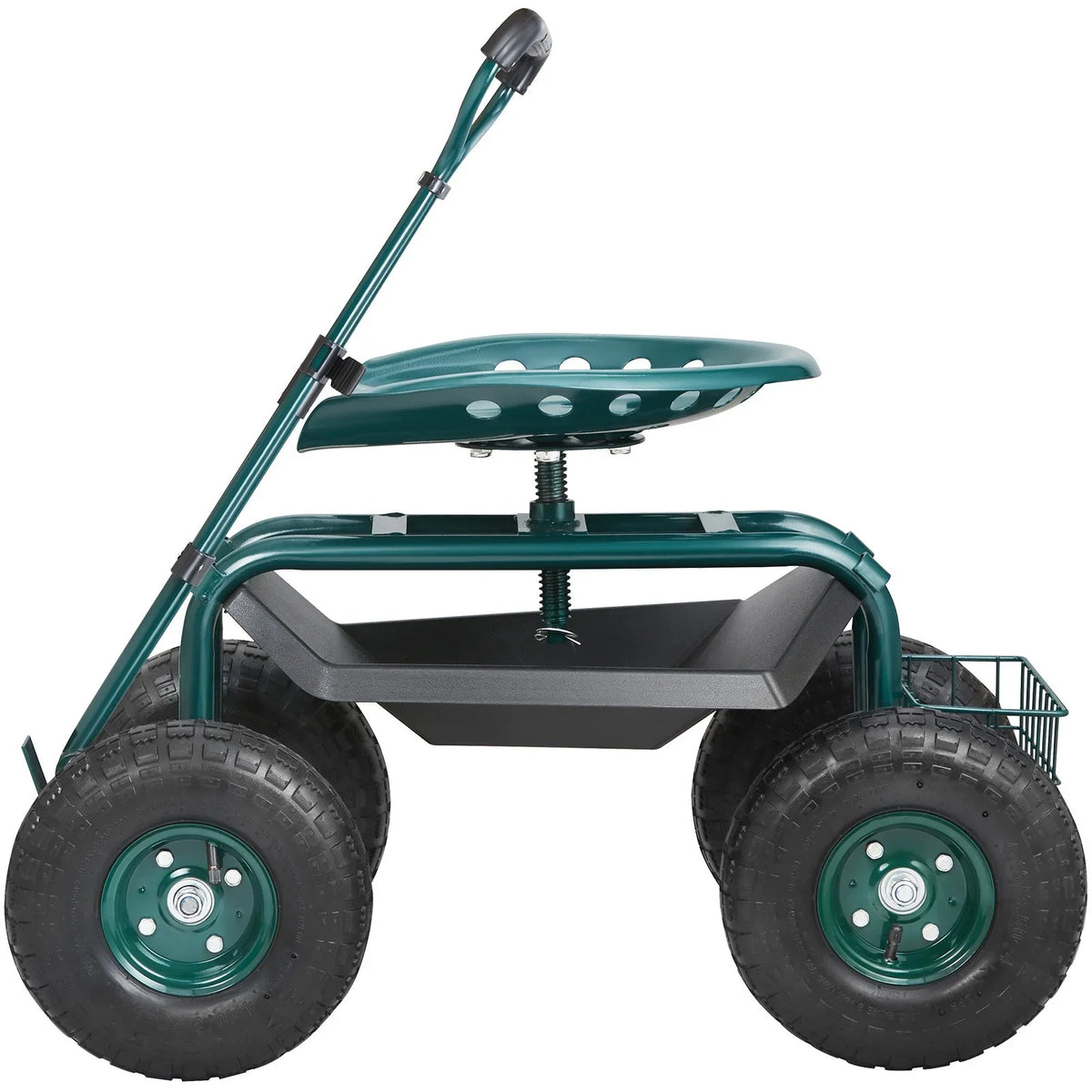 VEVOR Garden Cart Rolling Workseat with Wheels, Gardening Stool for Planting, 360 Degree Swivel Seat, Wagon Scooter with Steering Handle & Utility Tool Tray, Use for Patio, Yard, and Outdoors, Green - View 10