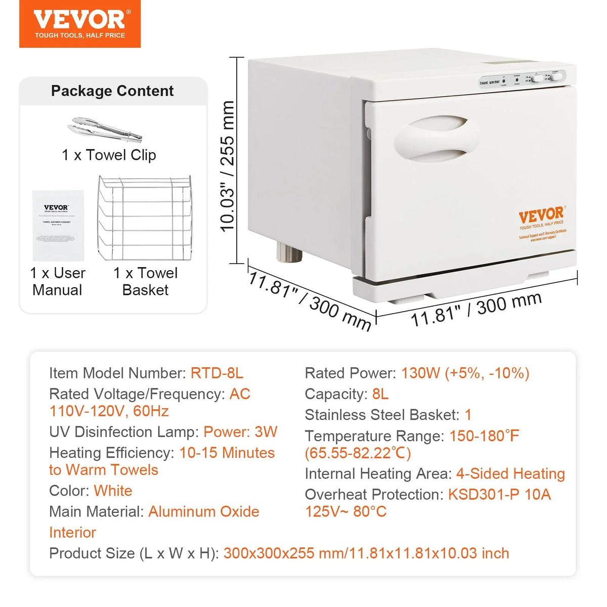 VEVOR Hot Towel Warmer, 8L Spa Hot Towel Warmer Cabinet, 2-in-1 Towel Warmer with Stainless Steel Rack, Holds up to 16 Towels, All-round Heating for Facials, SPA, Massage, Salon, Bathroom, Esthetician - View 11