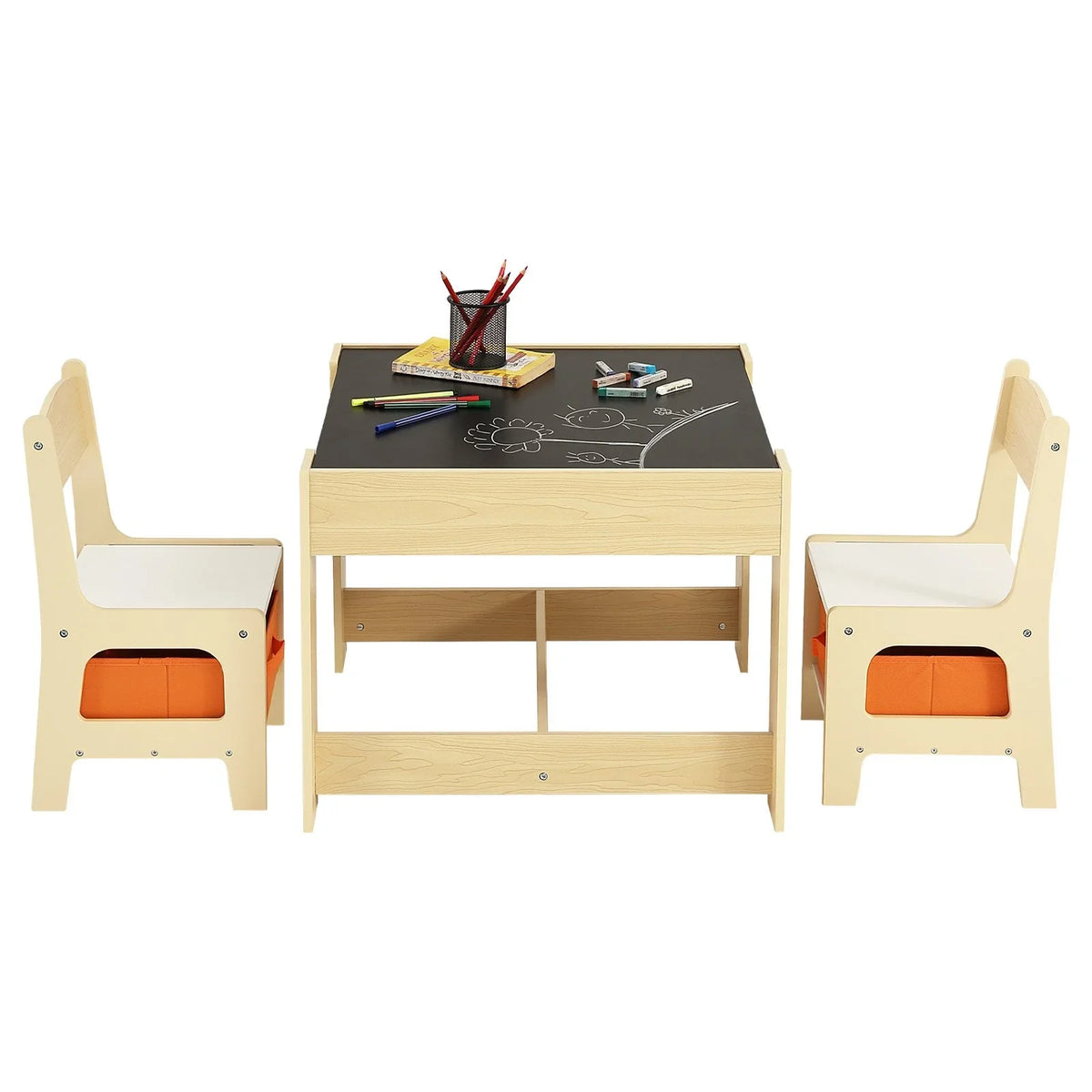 VEVOR Kids Table and 2 Chairs Set, Toddler Table and Chair Set with Storage Space under the Table, Cloth Storage Box under the Chairs, Wooden Desk for Art, Craft, Reading, Learning, Drawing, Burlywood - View 10
