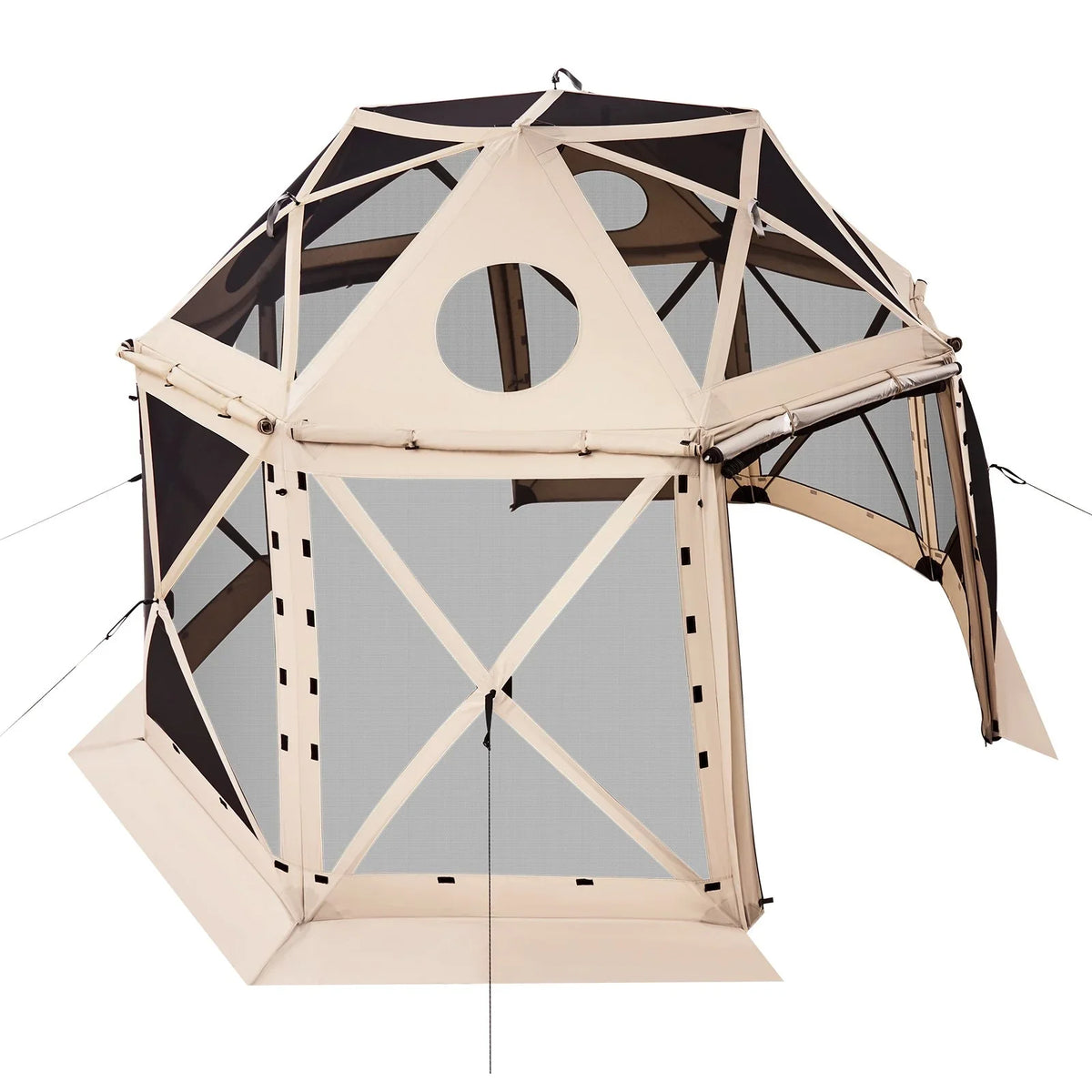 VEVOR Pop up Gazebo Screen Tent, 12 x 12 ft, 13-Sided Spherical Camping Canopy Tent with Removable Top & Carry Bag, Quick-Set & Bite-Proof, Screen House Sun Shelter for 8-10 Persons, Beige - View 9
