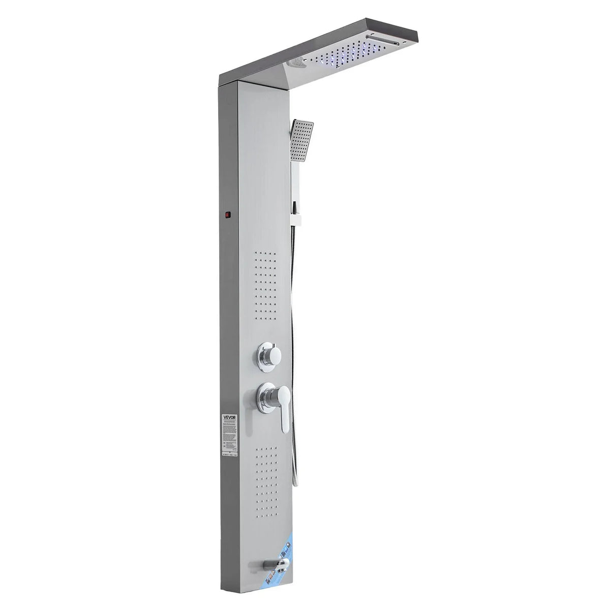 VEVOR Shower Panel Tower System with Rainfall Waterfall Shower Head, LED, 53 in Brushed Stainless Steel Shower Column, 5-Function Faucet, Wall-Mount Rain Massage System, with Handheld, Tub Spout - View 10