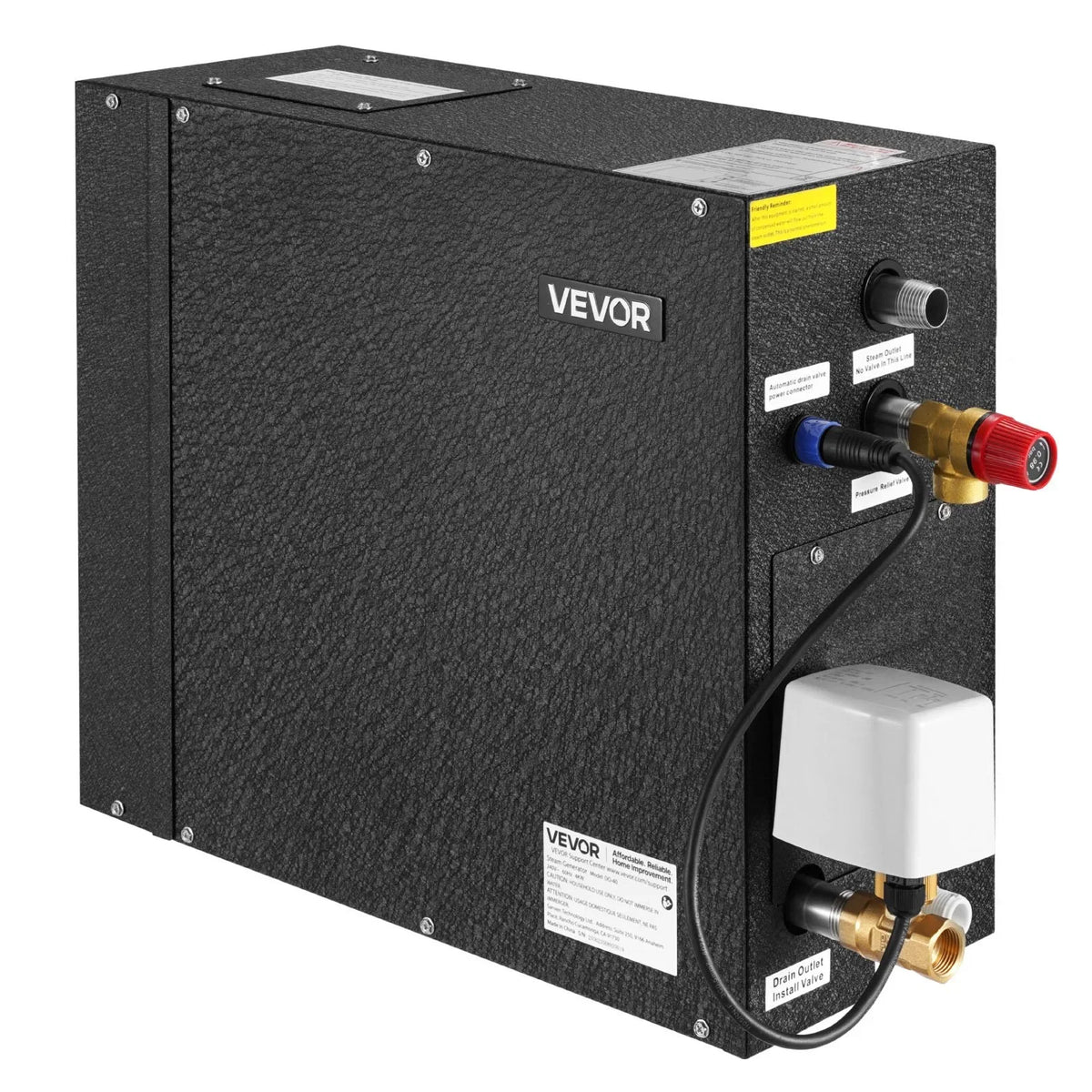 VEVOR Steam Generator, 4 kW Steam Shower System with Controller for Home Sauna Bath Spa, Commercial Auto Drain Kit with Overheat, Dry-Run & Overpressure Protection, 10 Min to 24h Efficient, Black - View 10