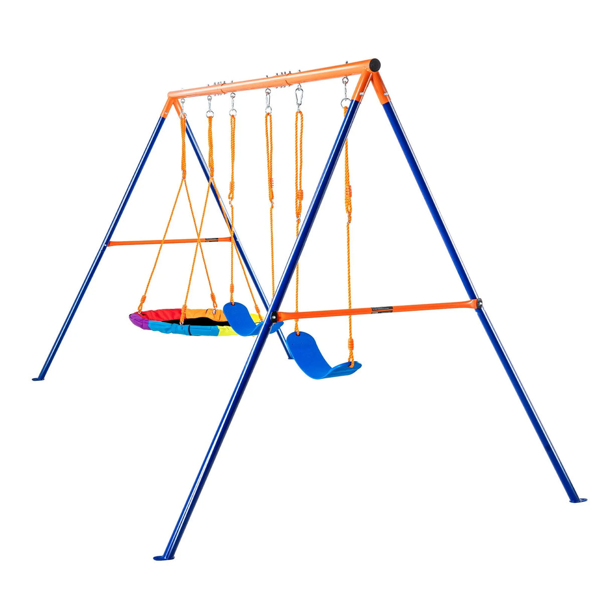 VEVOR Swing Sets for Backyard, 600lbs Load Capacity Swing Set, with 1 Saucer Swing Seat, 2 Belt Swing Seats, Heavy Duty A-Frame Metal Swing Stand and Adjustable Rope, Swingset Outdoor for Kids - View 10