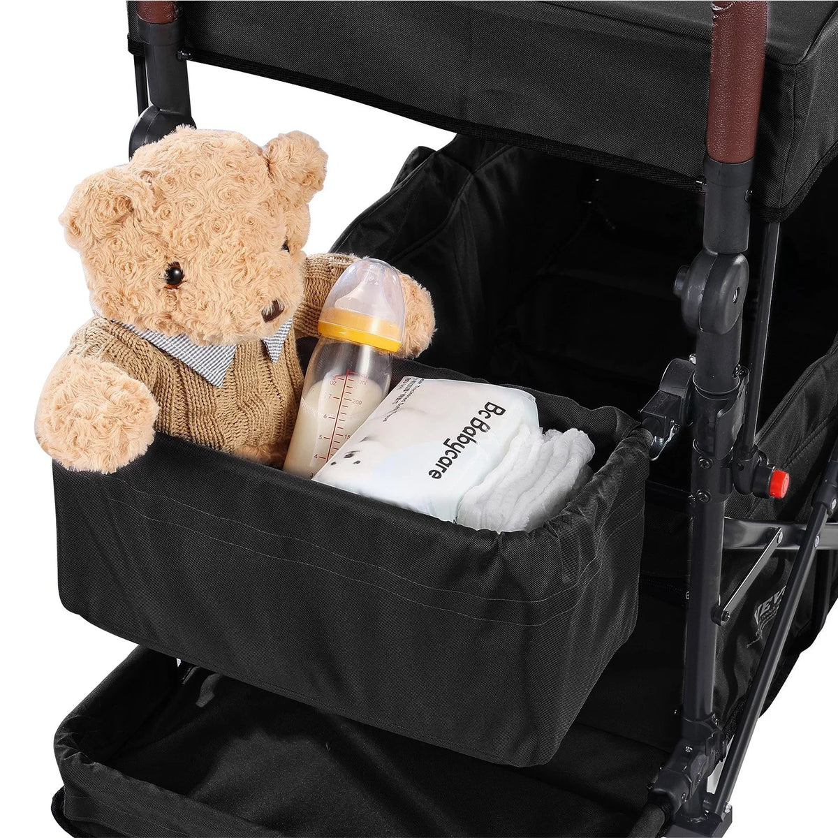VEVOR Wagon Stroller for 2 Kids, Push Pull Quad Collapsible Stroller with Adjustable Handle, Encircling Harness Removable Canopy, 4 Wheels with Brakes, Mutifunction Tandem Stroller for Camping Black - View 10
