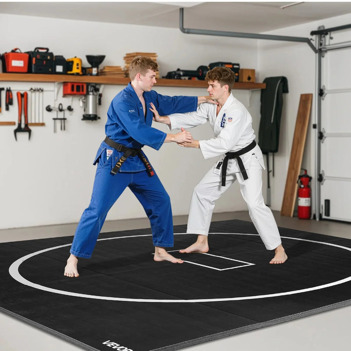 10x10 ft Wrestling Mat, Martial Arts Thick Mat for Home Gym Workouts Exercise, Waterproof PVC Roll-Up Training Mats with Circles, for Gymnastics, Tatami, Jiu Jitsu BJJ MMA Judo, Boxing, Black - View 2
