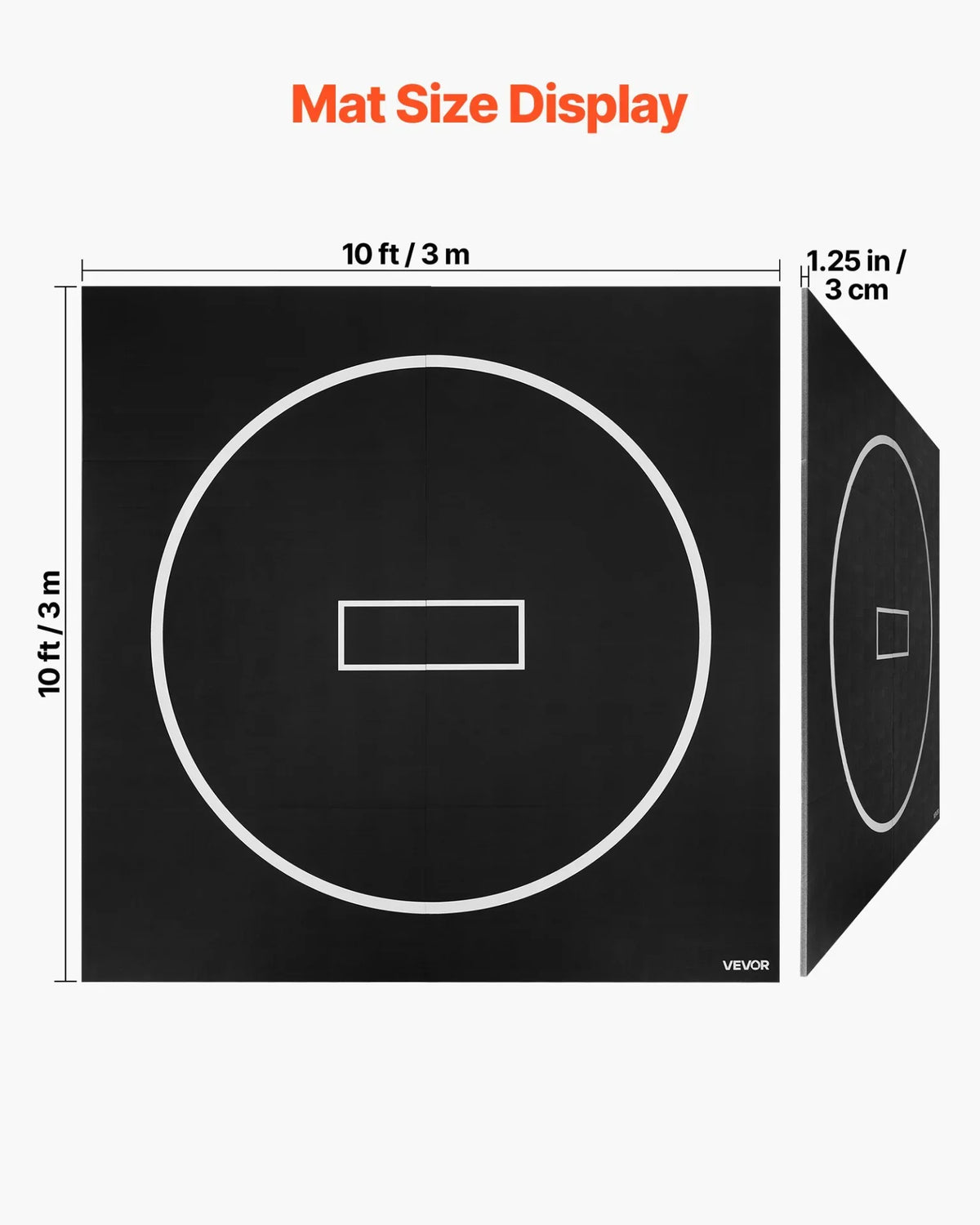 10x10 ft Wrestling Mat, Martial Arts Thick Mat for Home Gym Workouts Exercise, Waterproof PVC Roll-Up Training Mats with Circles, for Gymnastics, Tatami, Jiu Jitsu BJJ MMA Judo, Boxing, Black - View 3