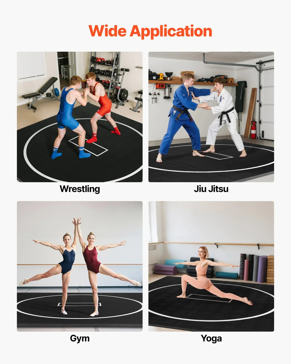 10x10 ft Wrestling Mat, Martial Arts Thick Mat for Home Gym Workouts Exercise, Waterproof PVC Roll-Up Training Mats with Circles, for Gymnastics, Tatami, Jiu Jitsu BJJ MMA Judo, Boxing, Black - View 8