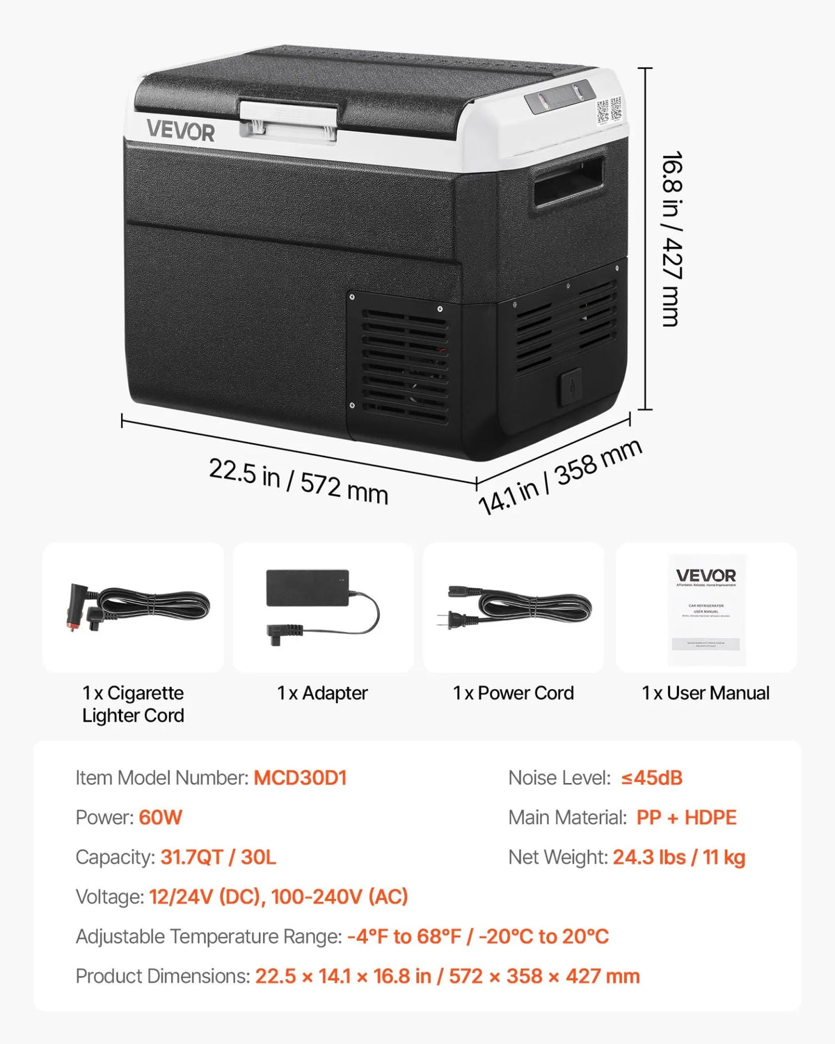 12 Volt Car Refrigerator Portable Freezer 31.7QT Electric Cooler for Camping - View 6