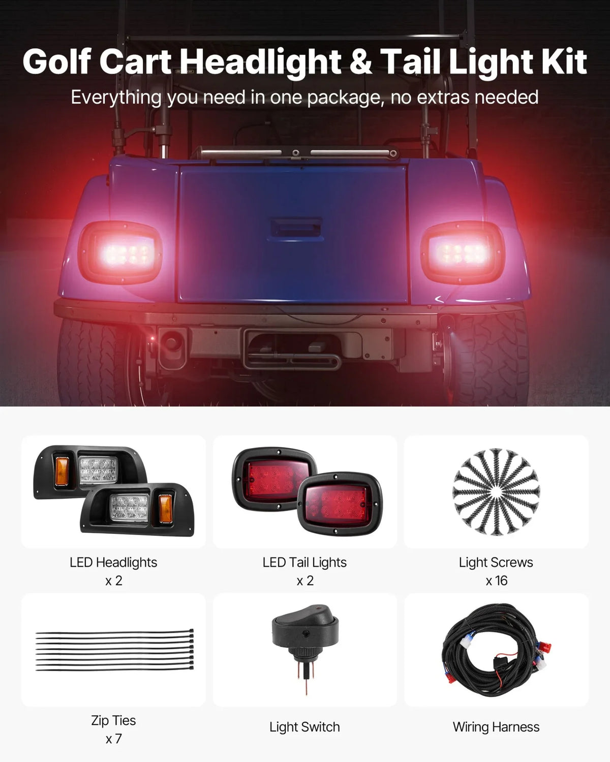 12 Volt Golf Cart LED Headlight Tail Light Kit For EZGO TXT 1996-2013 Models - View 5