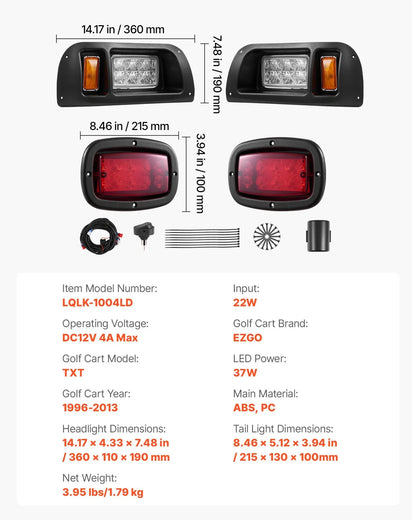 12 Volt Golf Cart LED Headlight Tail Light Kit For EZGO TXT 1996-2013 Models - View 6