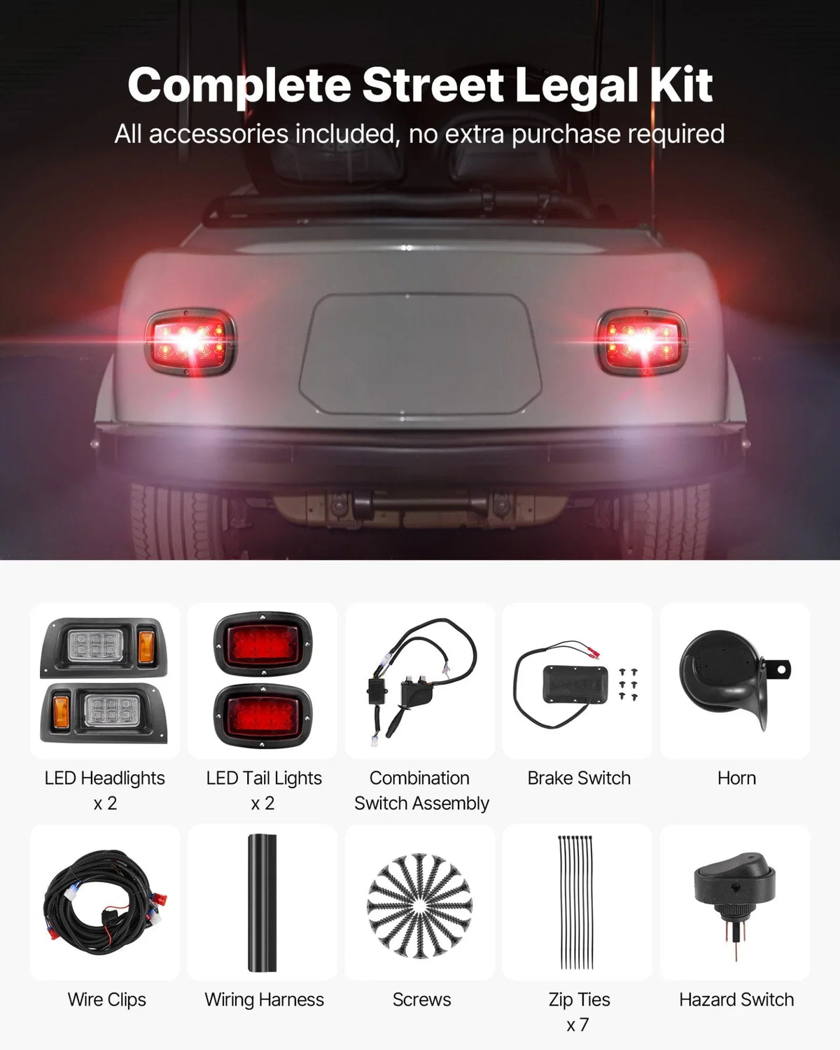 12V Golf Cart LED Headlight Tail Light Kit Legal Street For Club Car DS 1993-Up - View 5