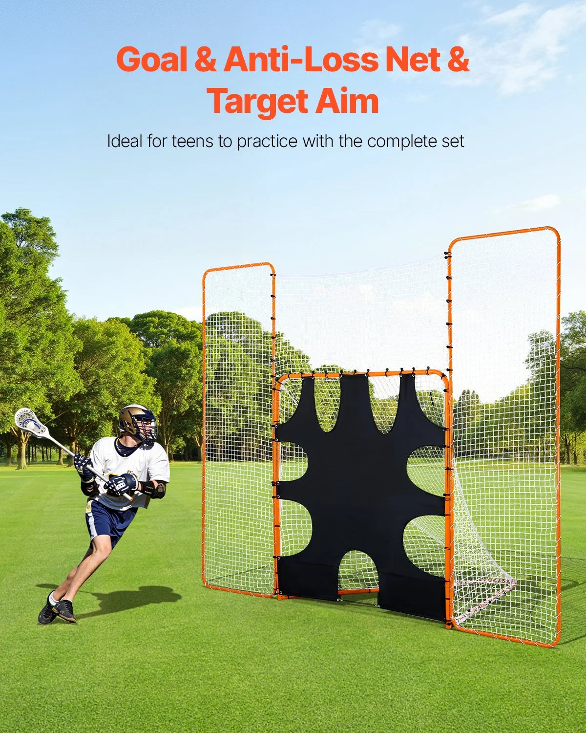 12x9 ft 3-IN-1 Lacrosse Goal Net with Backstop and Target Rebounder Equipment - View 2