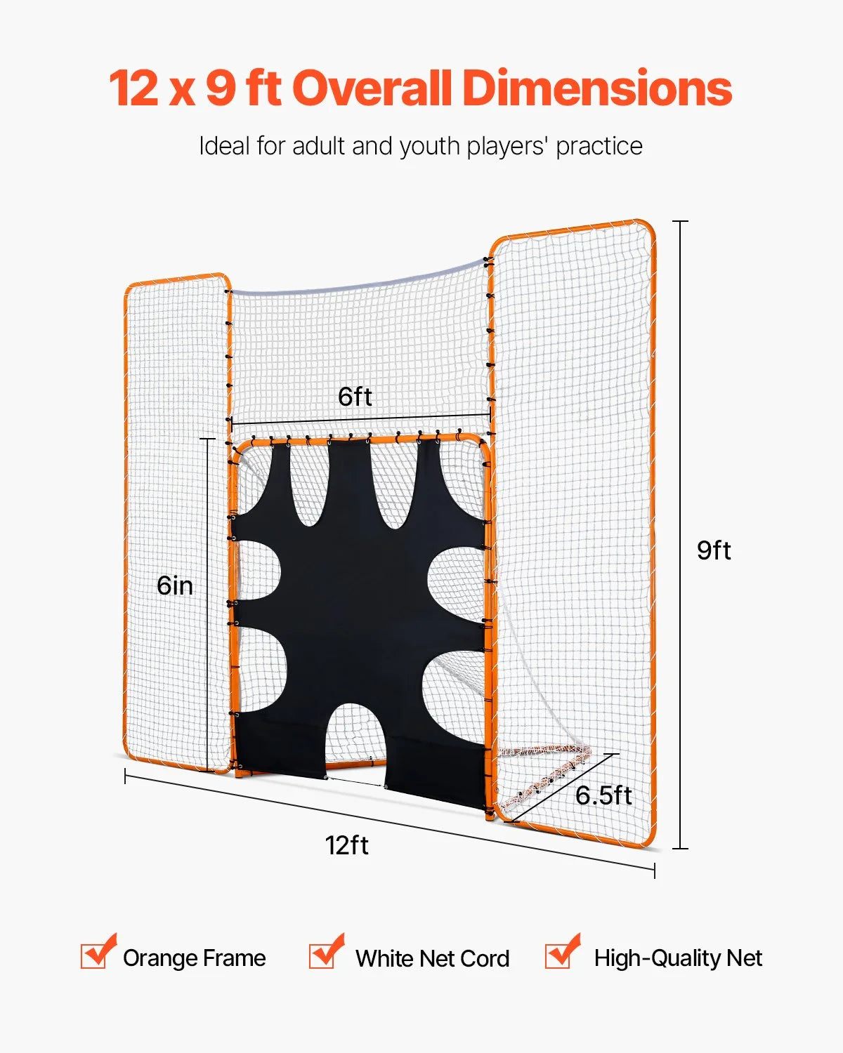 12x9 ft 3-IN-1 Lacrosse Goal Net with Backstop and Target Rebounder Equipment - View 5