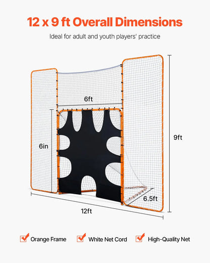12x9 ft 3-IN-1 Lacrosse Goal Net with Backstop and Target Rebounder Equipment - View 5