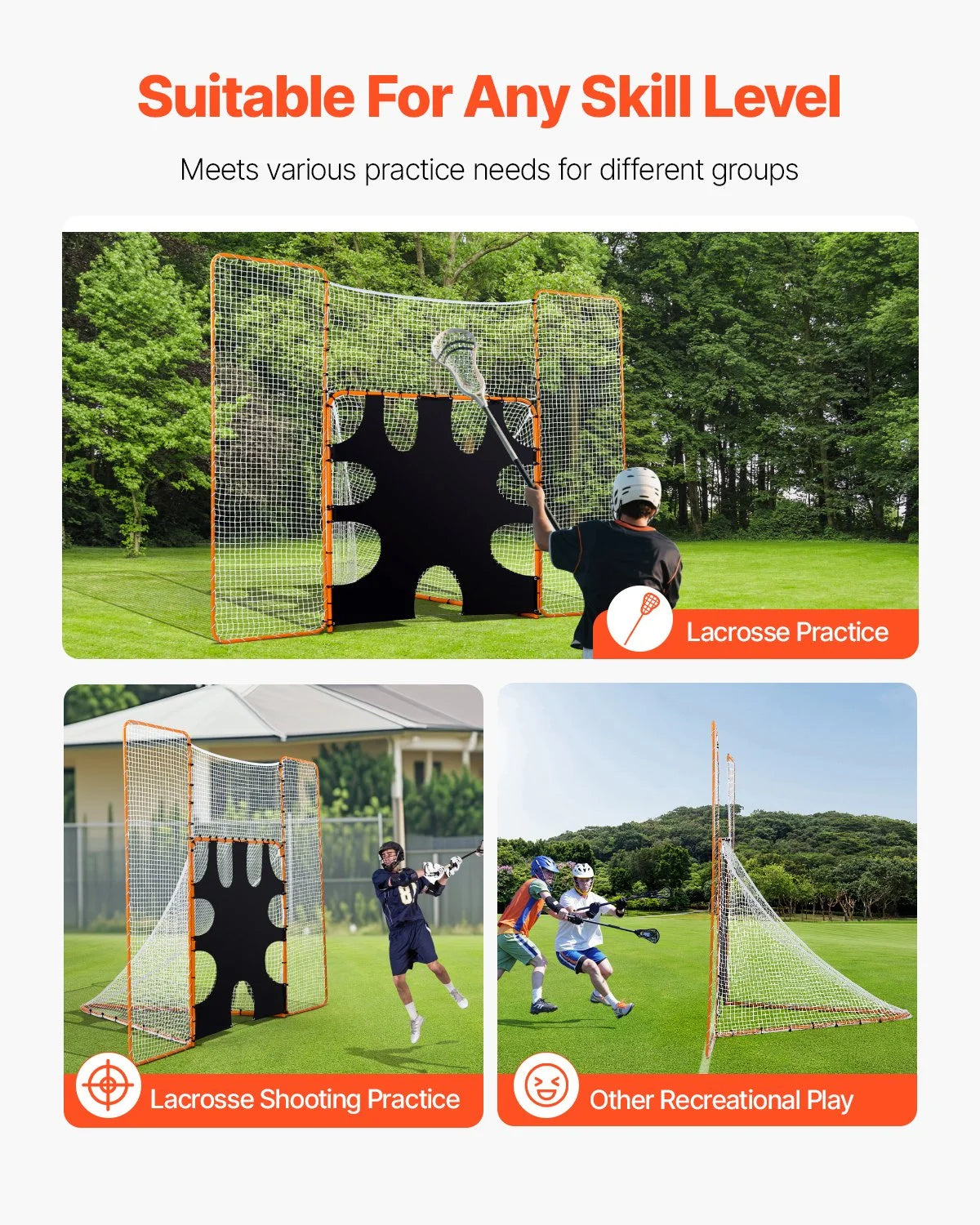 12x9 ft 3-IN-1 Lacrosse Goal Net with Backstop and Target Rebounder Equipment - View 6