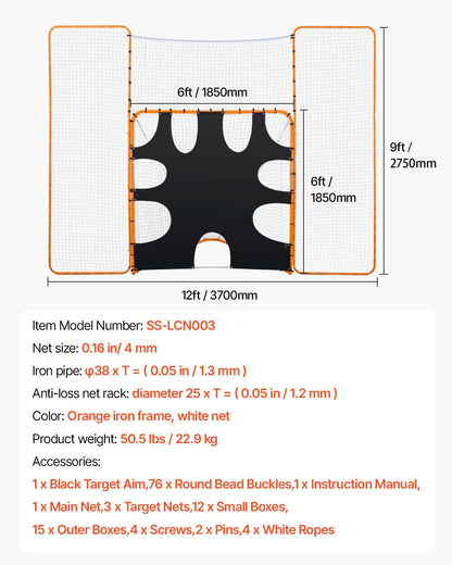 12x9 ft 3-IN-1 Lacrosse Goal Net with Backstop and Target Rebounder Equipment - View 7