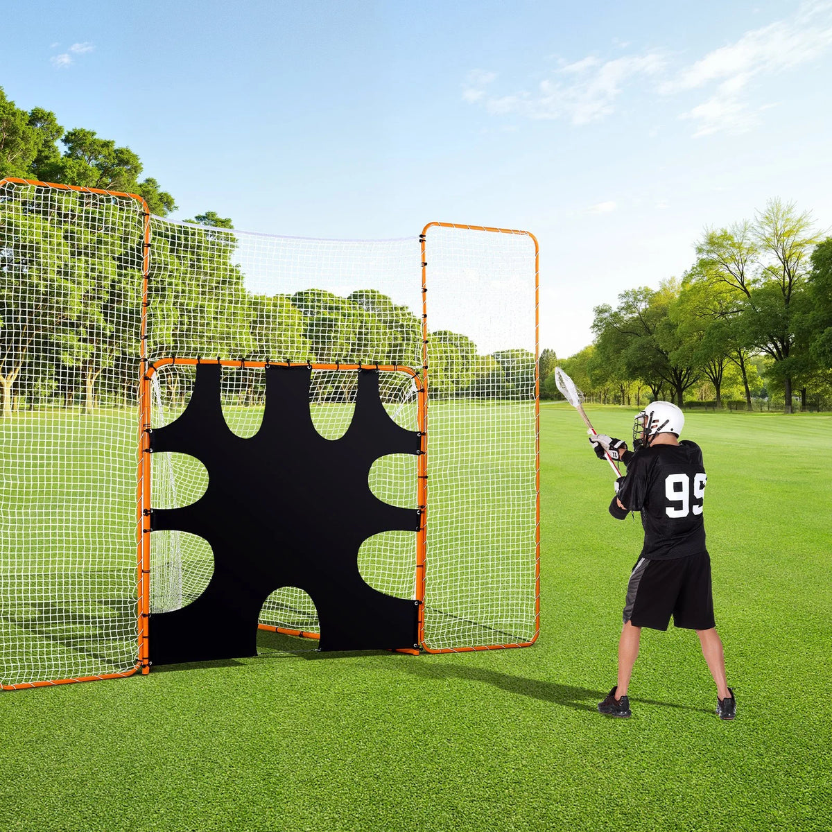 12x9 ft 3-IN-1 Lacrosse Goal Net with Backstop and Target Rebounder Equipment - View 8
