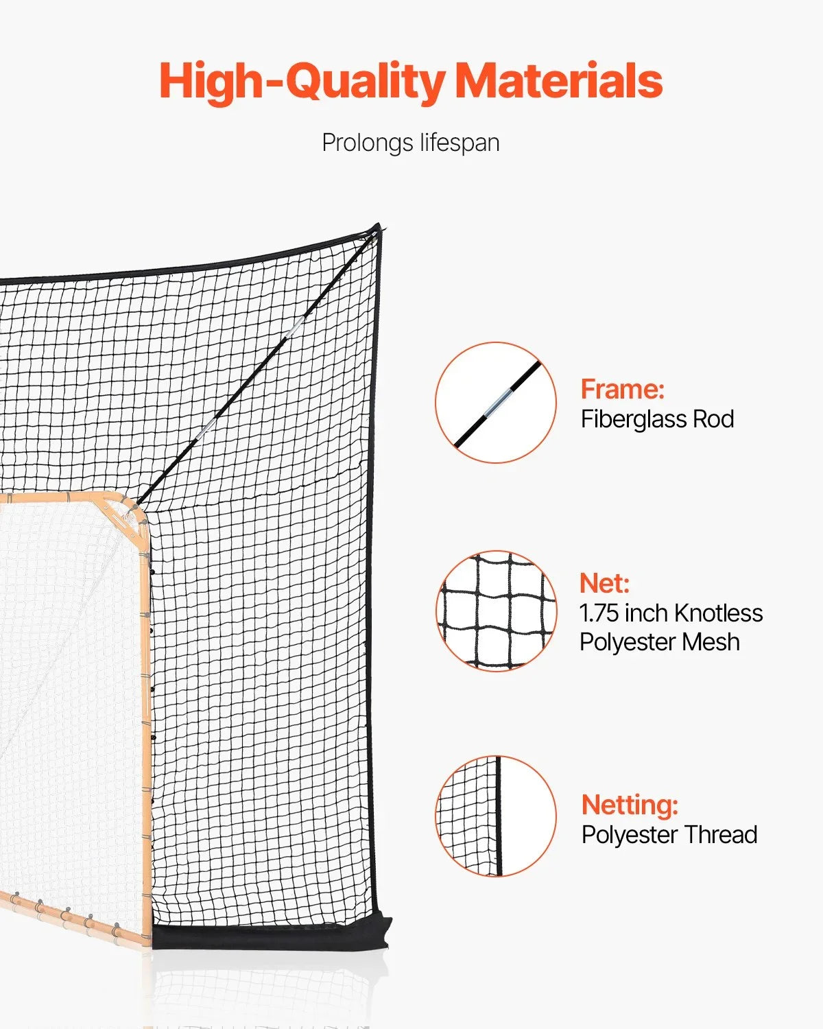 12x9 ft Hockey Lacrosse Goal Backstop Training Net Extended Coverage Net Only - View 2