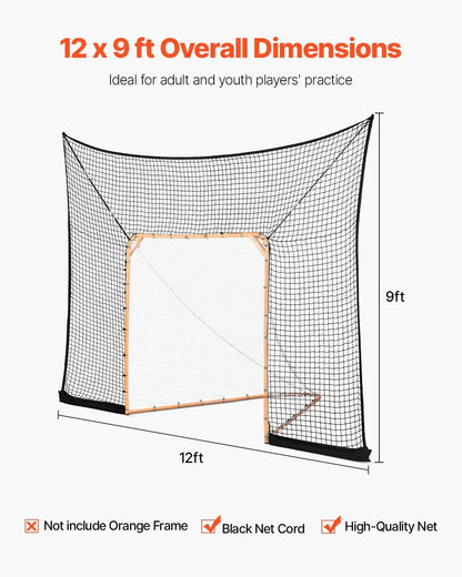 12x9 ft Hockey Lacrosse Goal Backstop Training Net Extended Coverage Net Only - View 3
