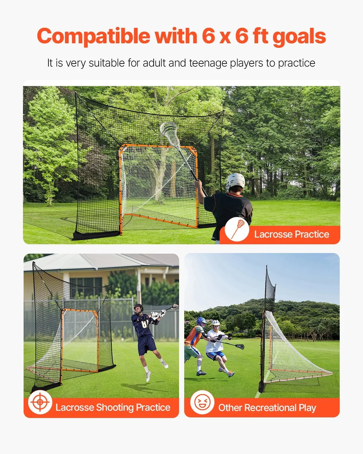 12x9 ft Hockey Lacrosse Goal Backstop Training Net Extended Coverage Net Only - View 4