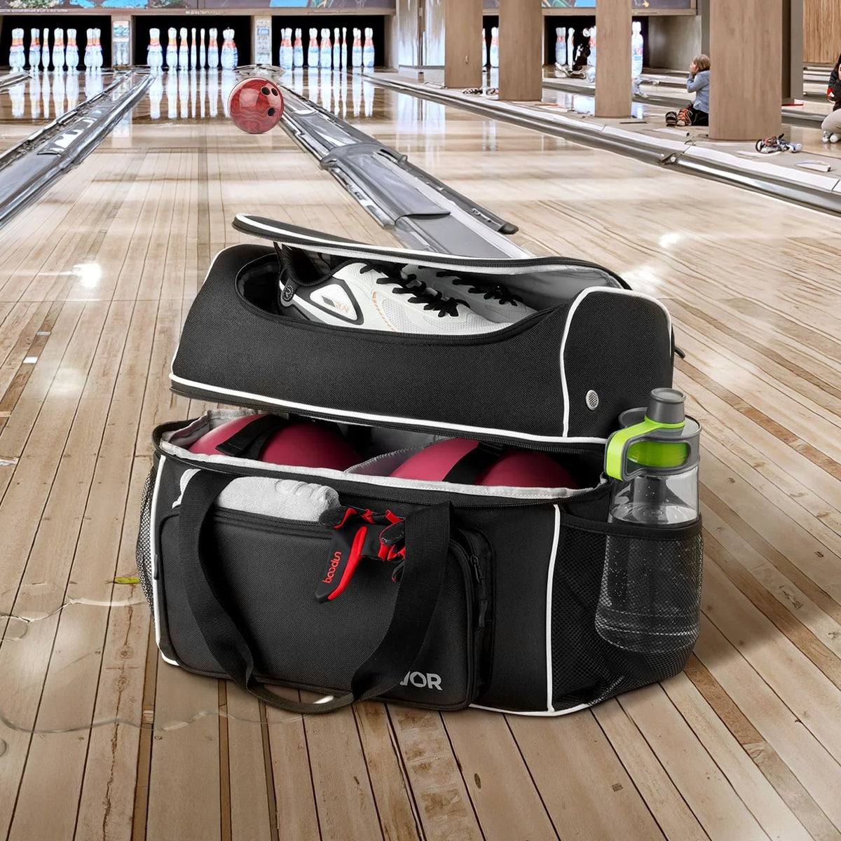 2 Ball Bowling Bag with Wheels Four Roller Bowling Bag with Shoe Compartment