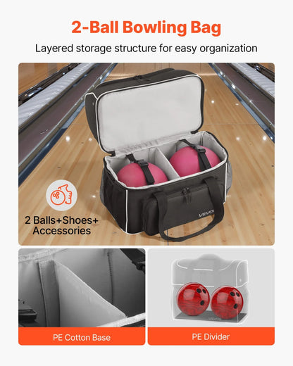 2 Ball Bowling Bag with Wheels Four Roller Bowling Bag with Shoe Compartment - View 2