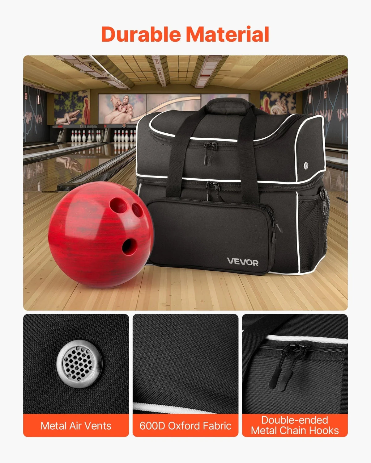 2 Ball Bowling Bag with Wheels Four Roller Bowling Bag with Shoe Compartment - View 3