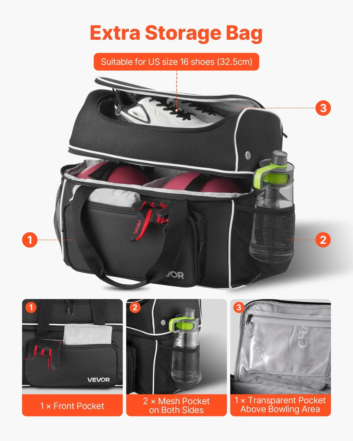 2 Ball Bowling Bag with Wheels Four Roller Bowling Bag with Shoe Compartment - View 5