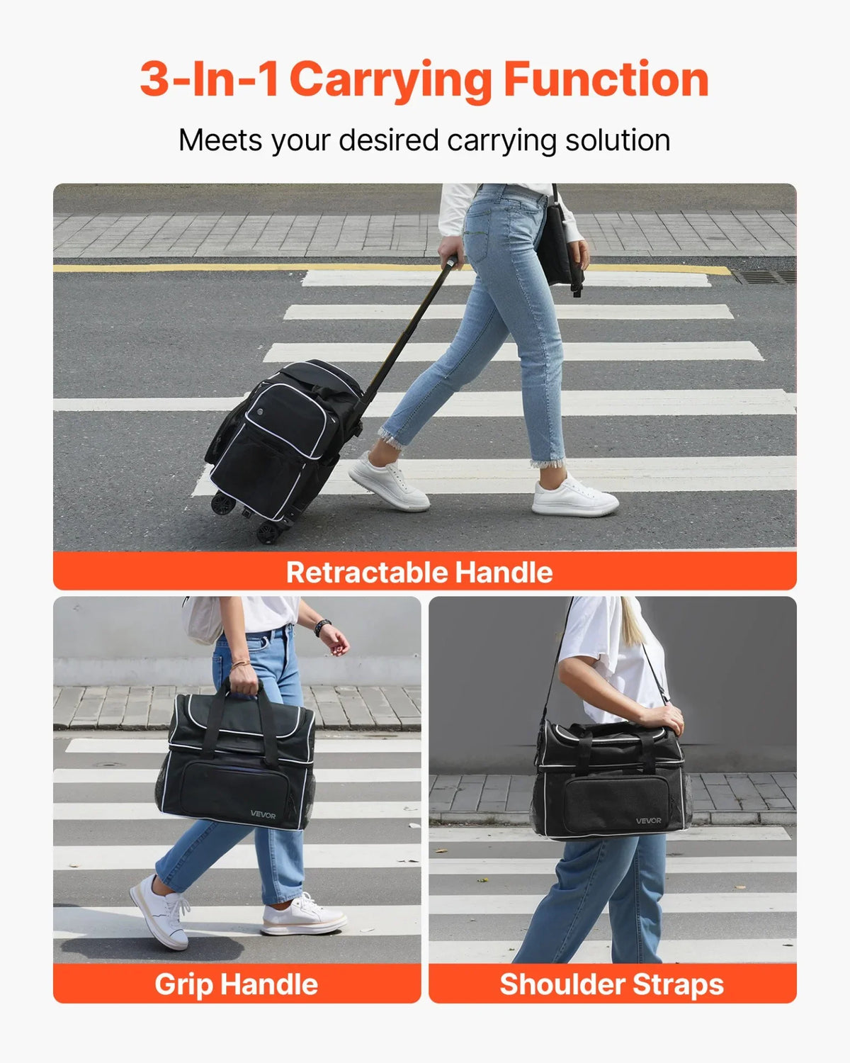 2 Ball Bowling Bag with Wheels Four Roller Bowling Bag with Shoe Compartment - View 6