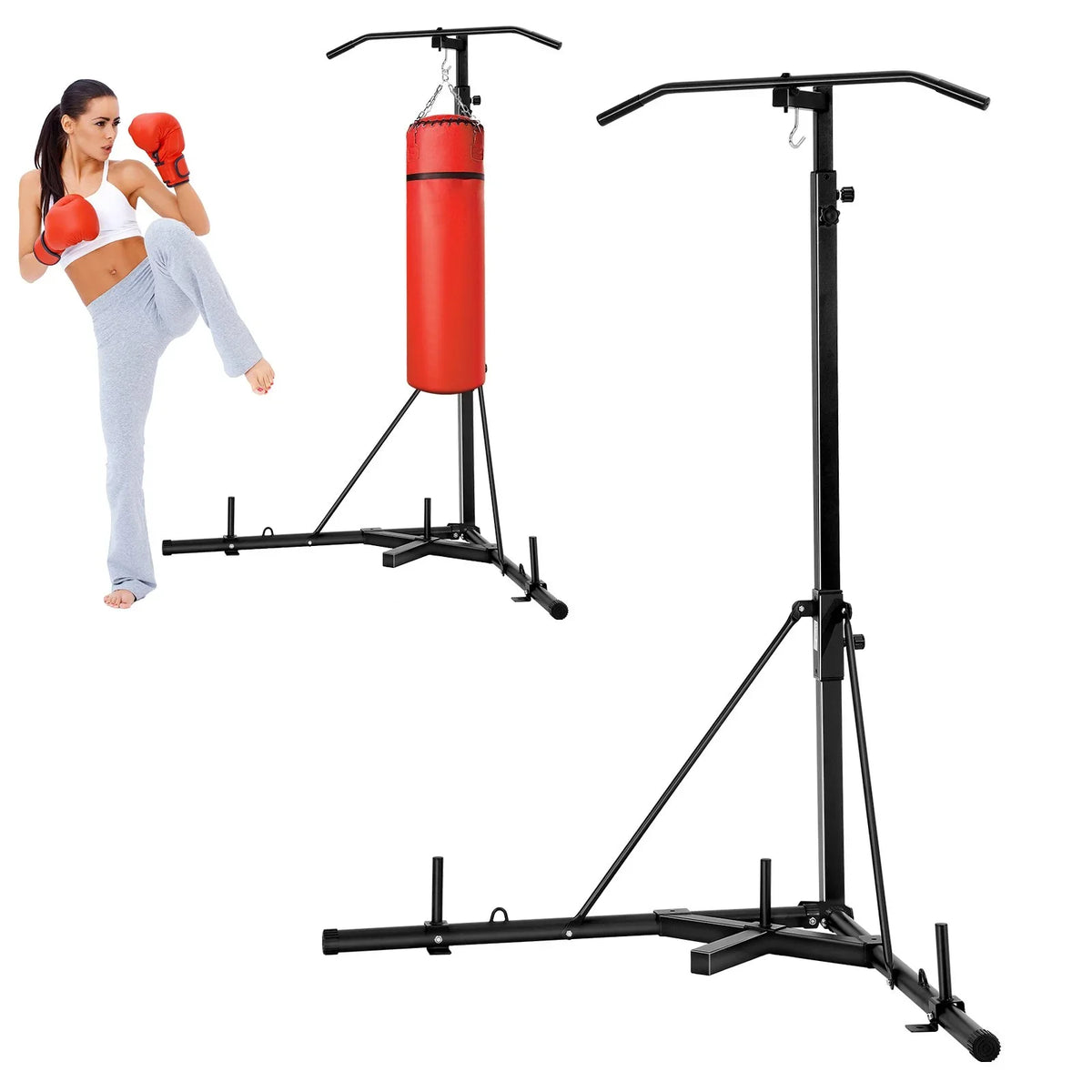 2 in 1 Heavy Duty Punching Bag Frame Boxing Punching Fitness Stand Steel