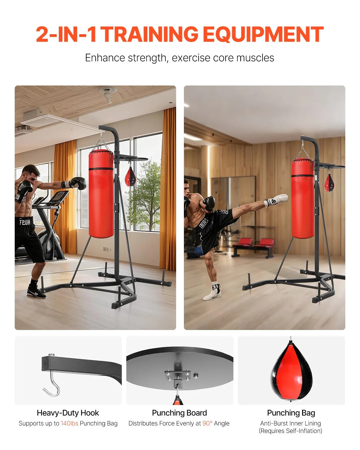2 in 1 Heavy Duty Punching Bag Frame Boxing Punching Fitness Stand Steel