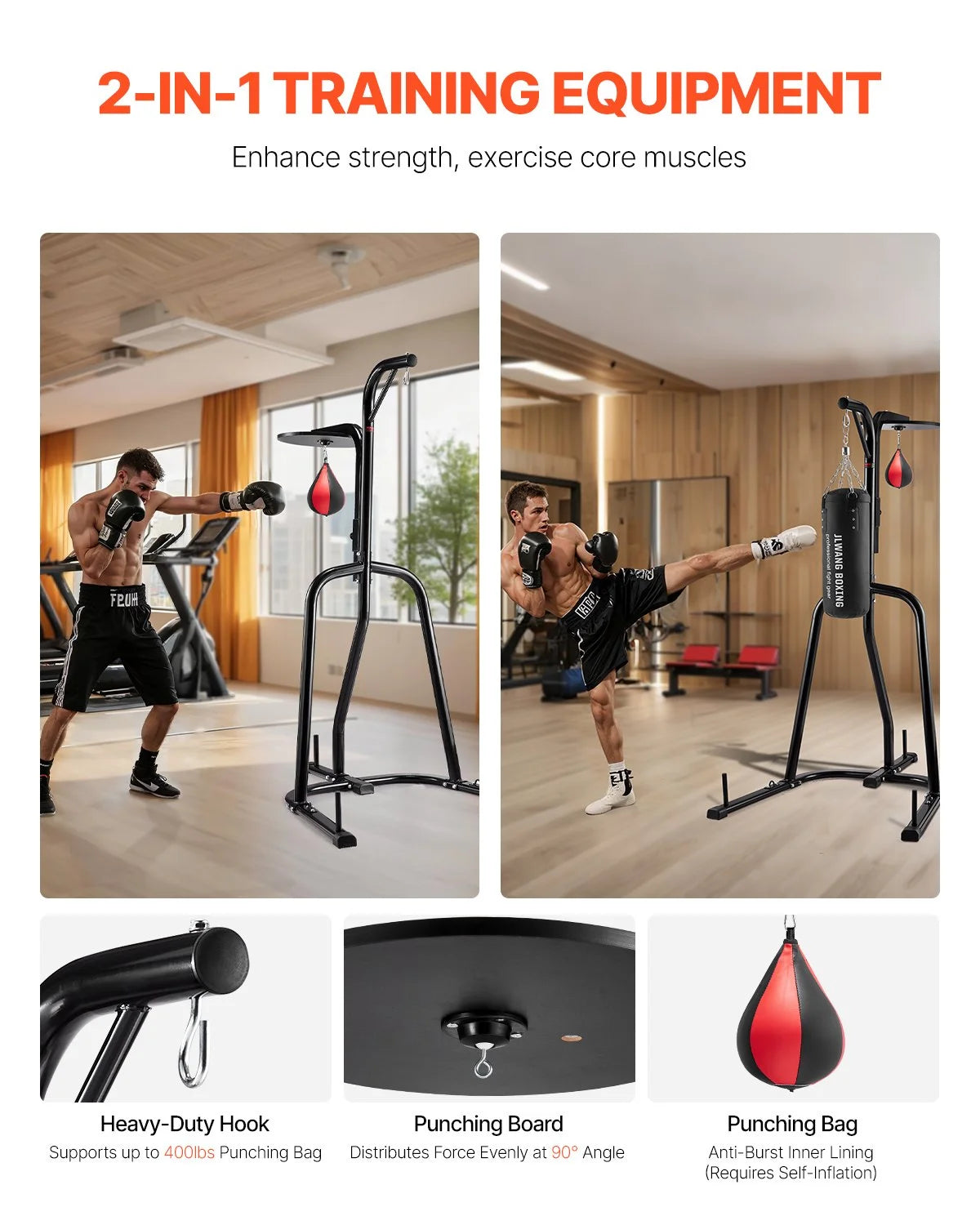 2 in 1 Heavy Duty Punching Bag Frame Boxing Punching Fitness Stand Steel