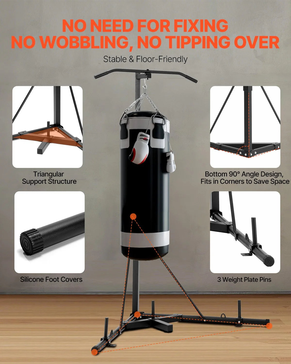 2 in 1 Heavy Duty Punching Bag Frame Boxing Punching Fitness Stand Steel - View 5