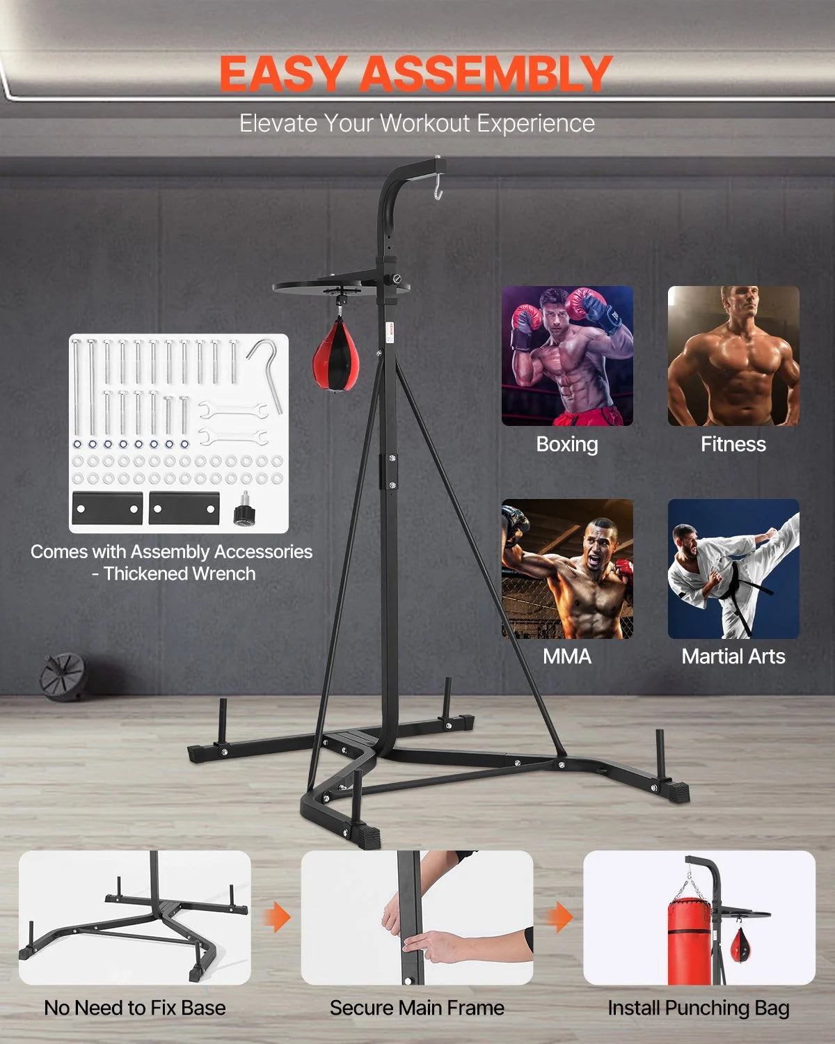 2 in 1 Heavy Duty Punching Bag Frame Boxing Punching Fitness Stand Steel - View 5