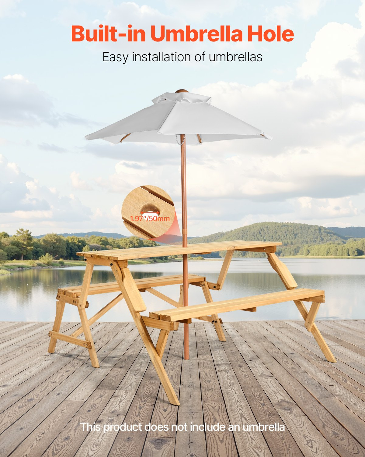 2-in-1 Transforming Interchangeable Picnic Table Wooden Table Bench Set Outdoor - View 3