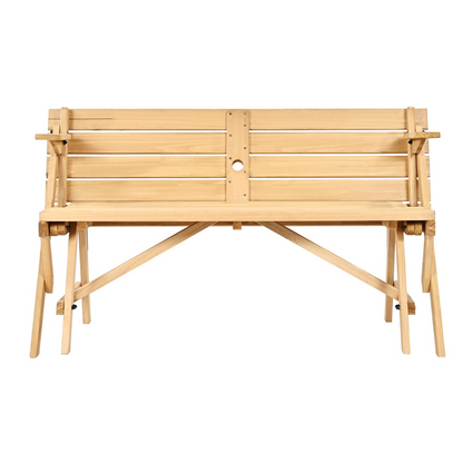 2-in-1 Transforming Interchangeable Picnic Table Wooden Table Bench Set Outdoor - View 9