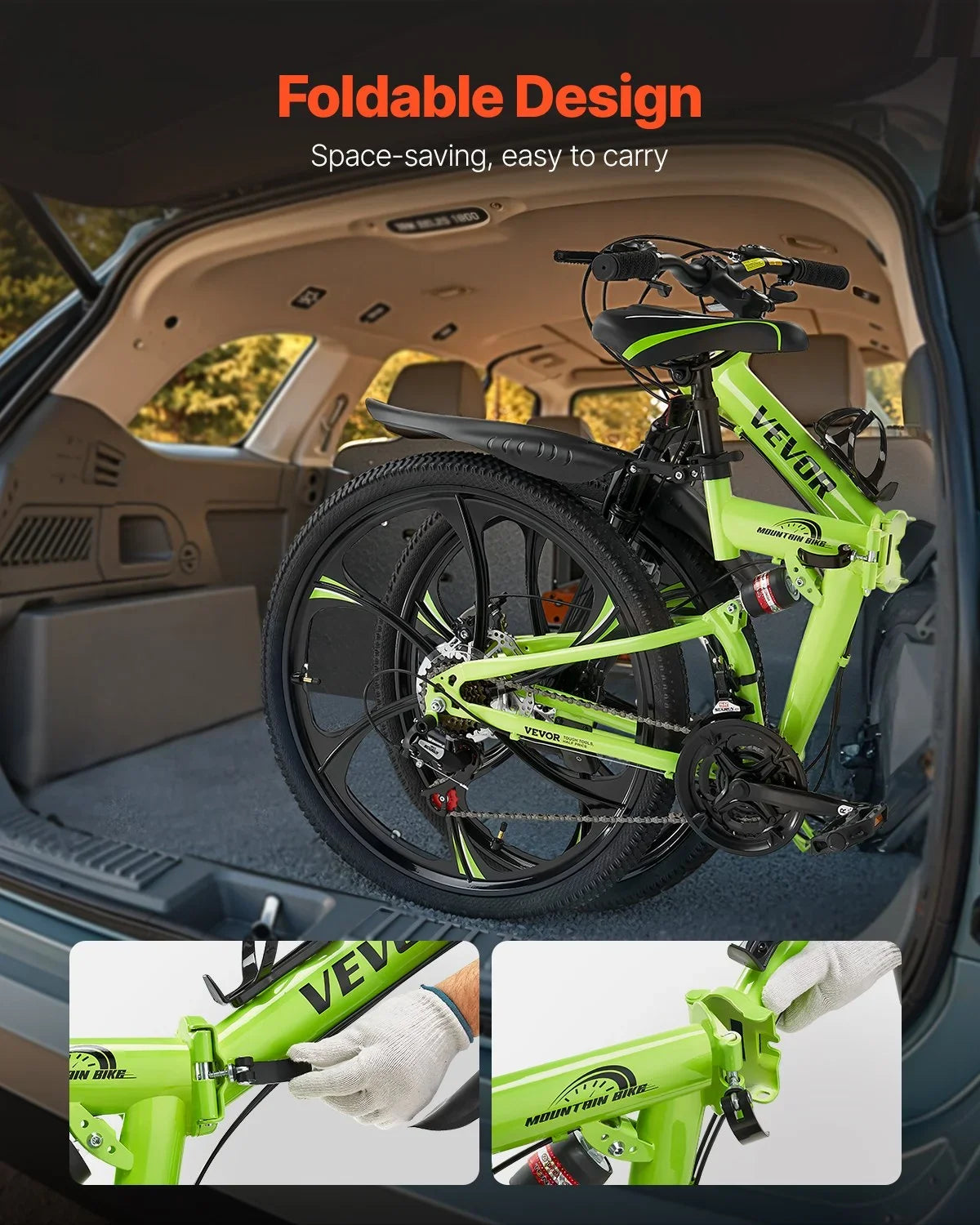 26" Folding Mountain Bike MTB Bicycle 21 Speed Full Suspension Dual Disc Brakes