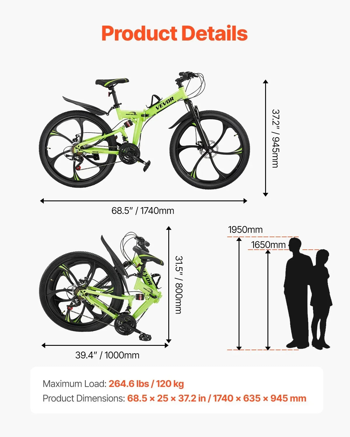 26" Folding Mountain Bike MTB Bicycle 21 Speed Full Suspension Dual Disc Brakes - View 6