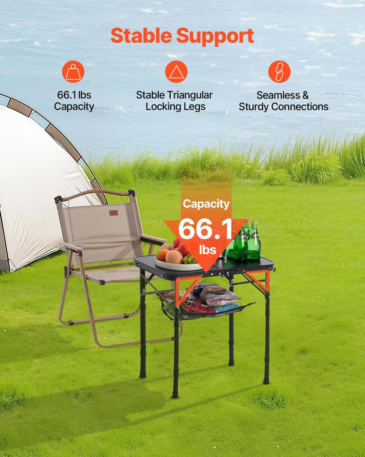 2ft Folding Portable Camping Table Aluminum Outdoor Table Adjustable Height - View 2